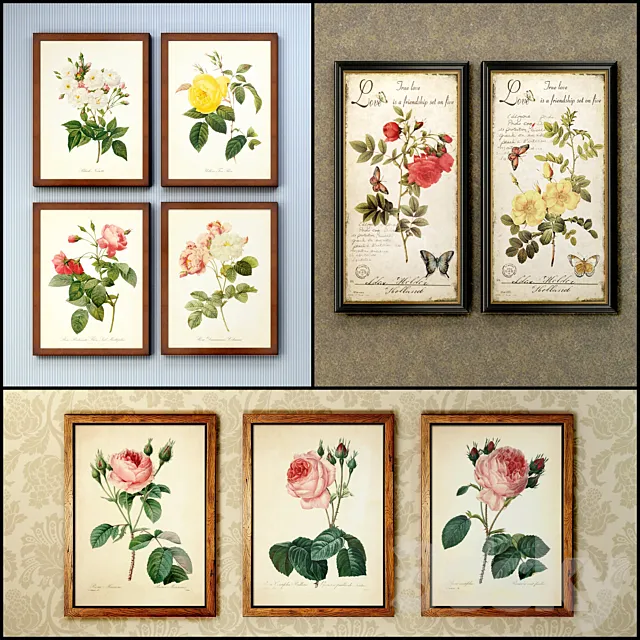 The picture in the frame: 19 pcs (collection 59) Flowers 3DModel