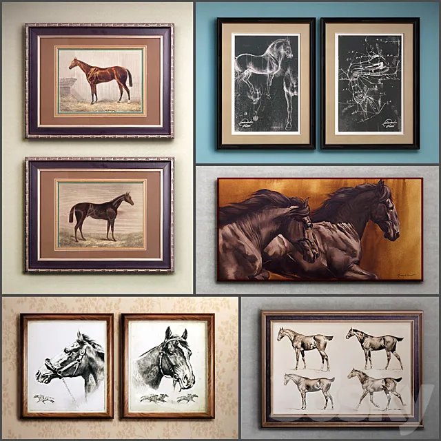 The picture in the frame: 22 piece (Collection 46) Horse 3D Model