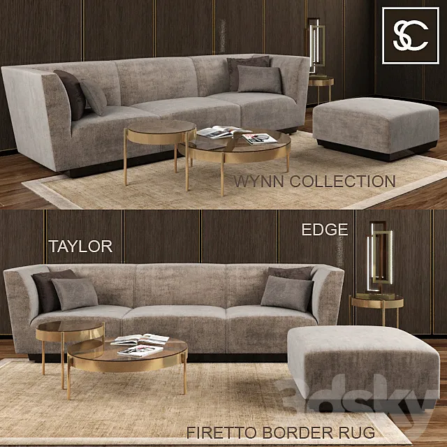 THE SOFA AND CHAIR SET: TAYLOR. EDGE. WYNN COLLECTION. FIRETTO BORDER RUG 3DModel