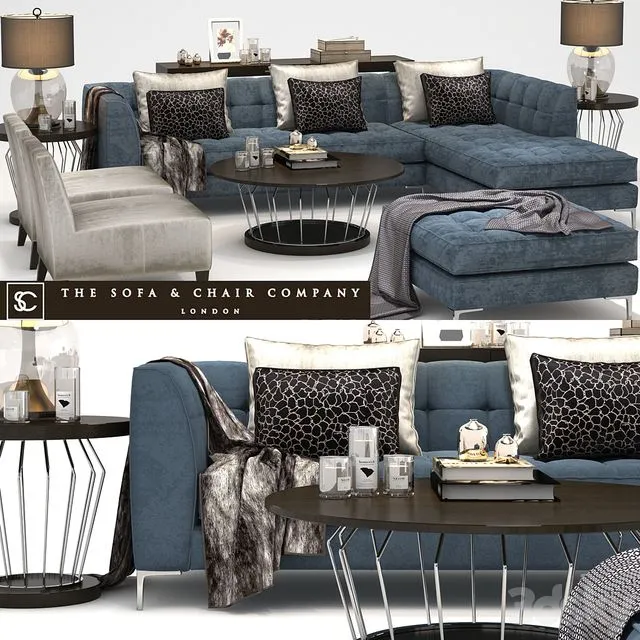 The Sofa & Chair Company_Duchamp corner sofa_Plaza table_Concave Brass 3D Model