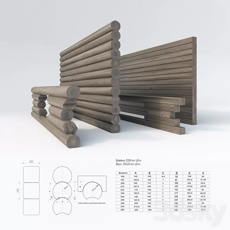 The walls of logs and lumber 3D Model