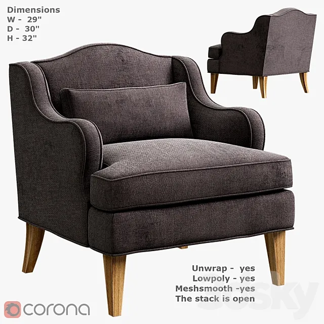 Theodore Alexander Living Room Brookside Chair TASU52102 at Georgia Furniture 3D Model