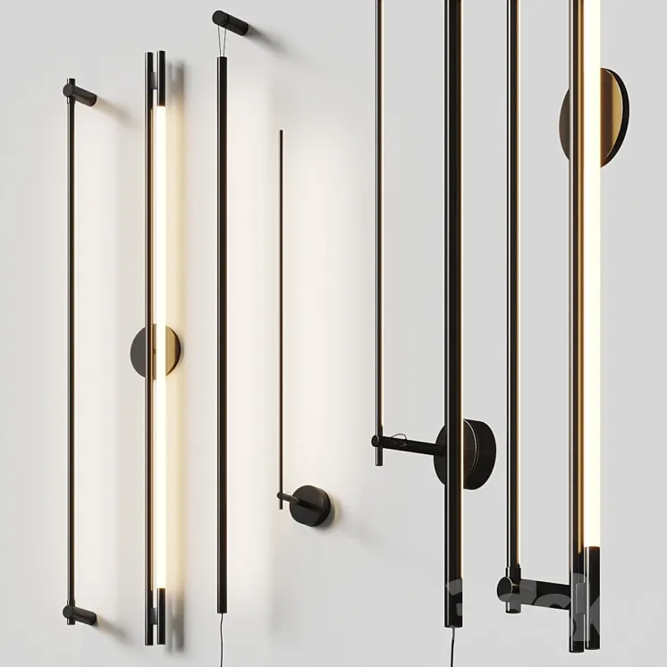 Thin black wall lamps SET 3D Model Free Download