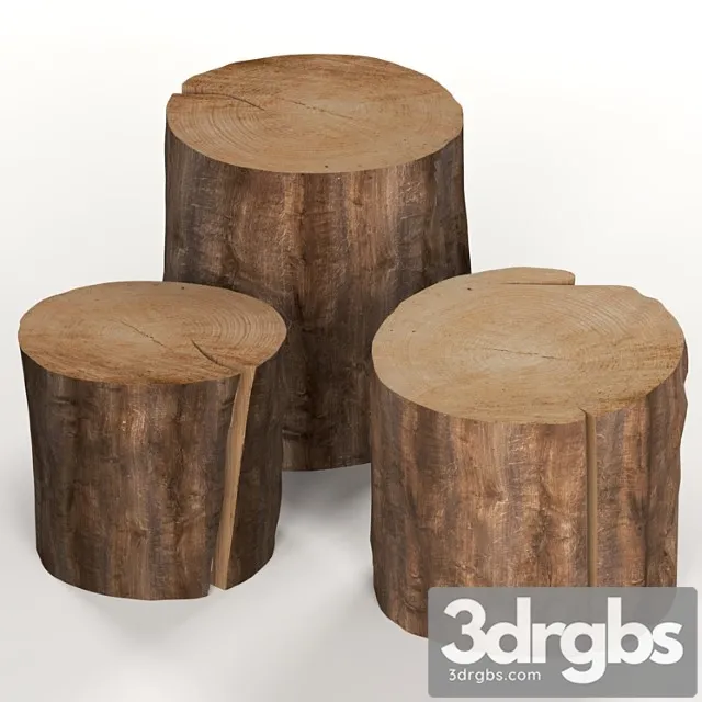 Three dark coffee table stumps. 2 3D Model Free