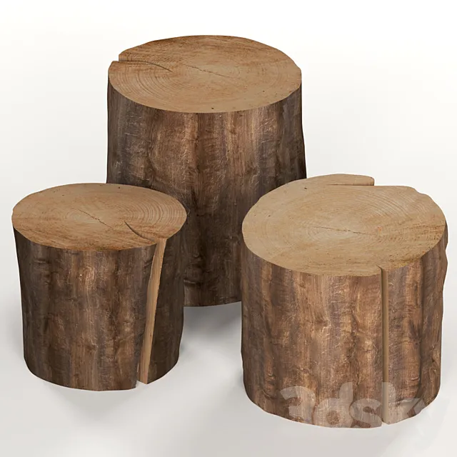Three dark coffee table stumps. 3D Model