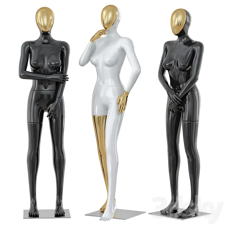 Three female mannequin with a golden face 41