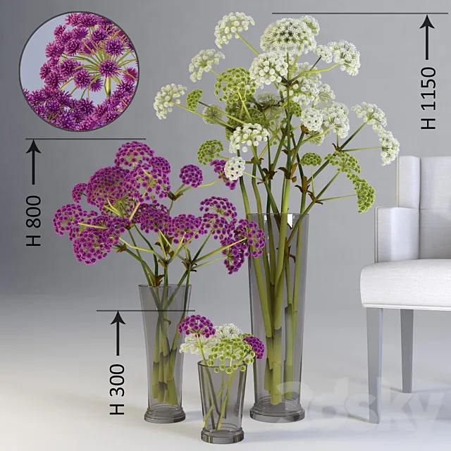 Three floral compositions of different heights 3DModel