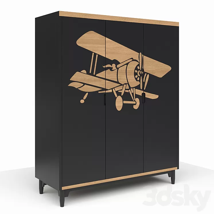 Three-folding wardrobe with Travel aircraft 3D Model