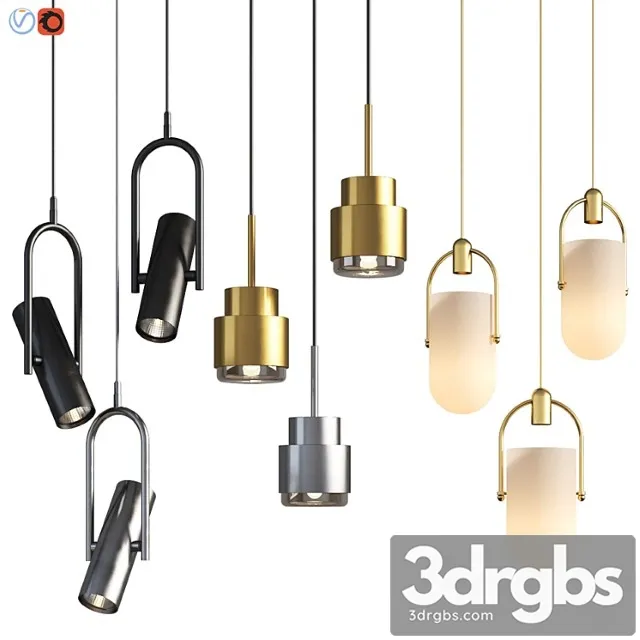 Three pendant hanging light set 01 3D Model Free