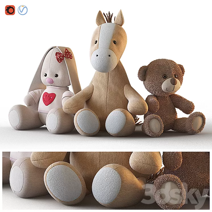 Three plush toys 3D Model