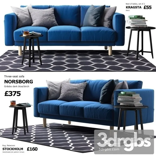 Three Seat Sofa Ikea Norsborg Sofa Blue 02 3D Model Free