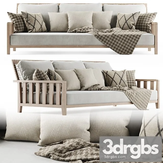 Three-seater garden sofa with plaid 3D Model Free