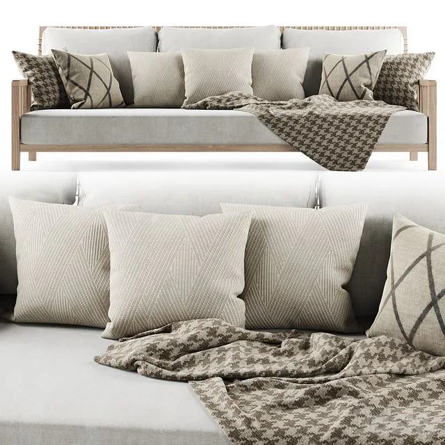 Three-seater garden sofa with plaid 3D Model