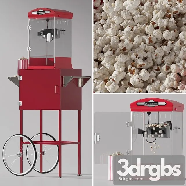 Throwback movie theater popcorn machine with cart 2 3D Model Free