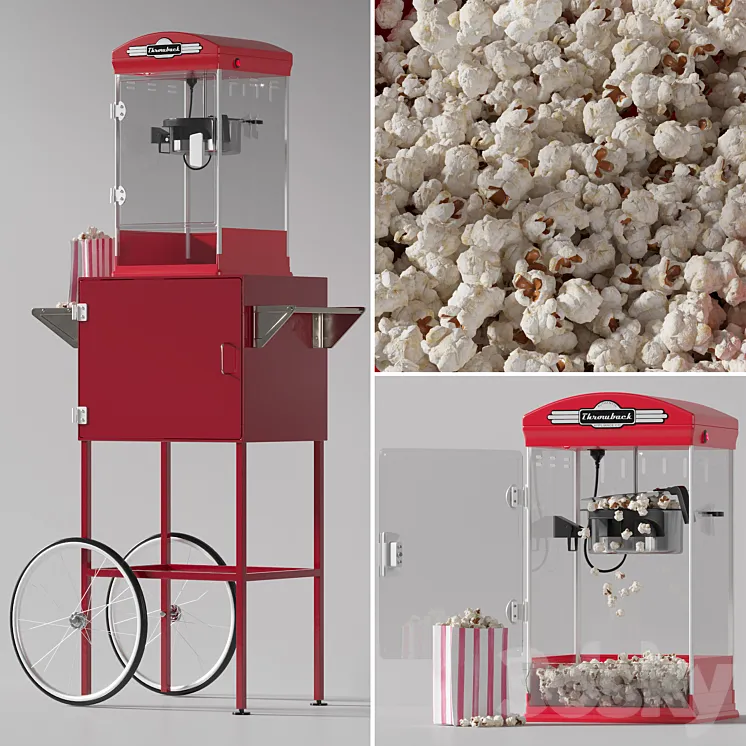 Throwback Movie Theater Popcorn Machine with Cart 3D Model Free