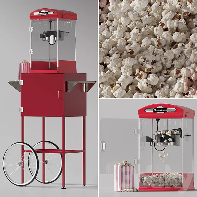 Throwback Movie Theater Popcorn Machine with Cart 3D Model