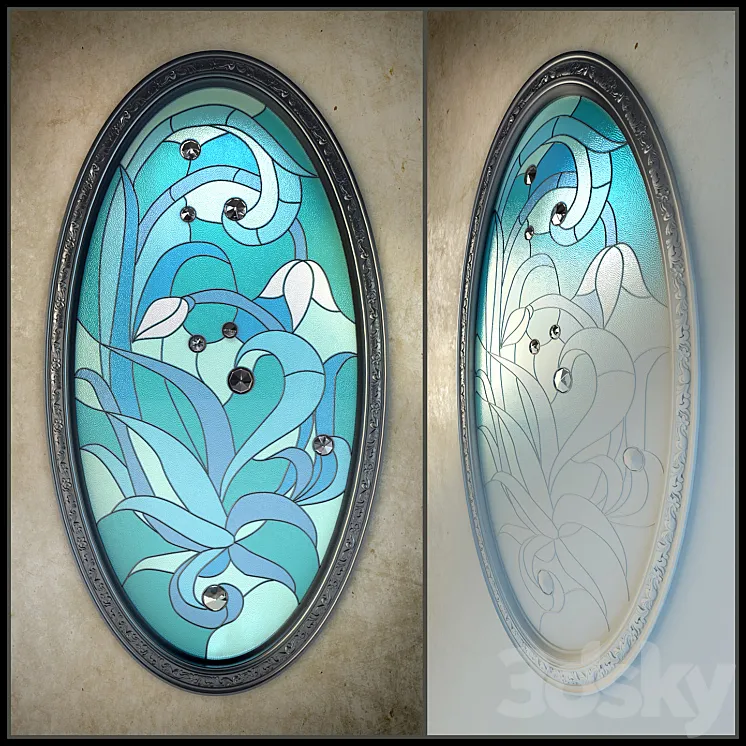 Tiffany stained glass window with a baguette 3D Model Free