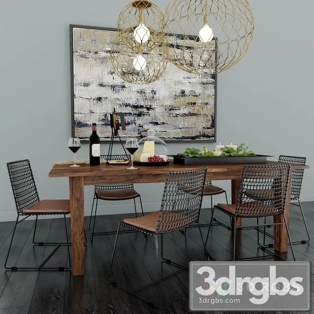 Tig Metal Dining Chair and Wood Table 3D Model Free