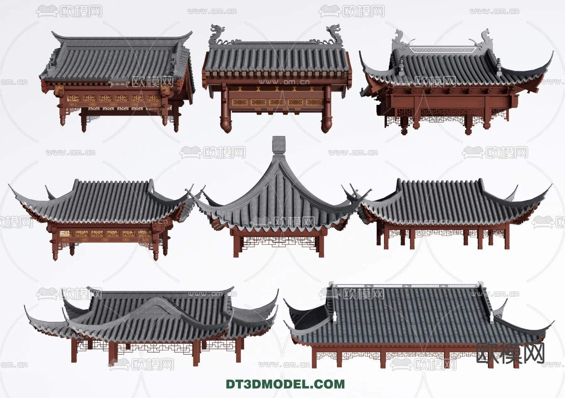 Tile Roof 3D Models - Chinese Style - 009