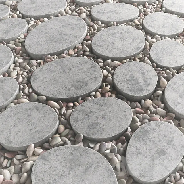 Tile square oval pebble n1 _ Square oval slabs with pebbles 3D Model