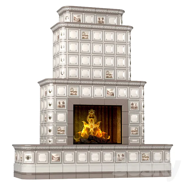 Tiled fireplace.Classic stone fireplace.Decorative Wall Rock.Fireplace Country.Provence style fireplace 3D Model