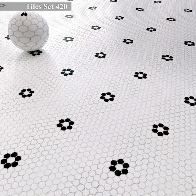 Tiles set 420 (Metro Hex Porcelain Honeycomb Mosaic) 3D Model