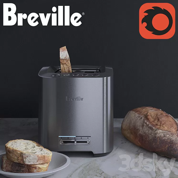 Toaster "Breville" with some bread 3D Model