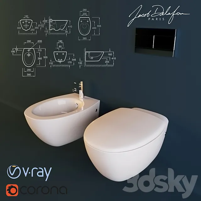 Toilet and bidet Jacob Delafon Presqu'ile 3D Model