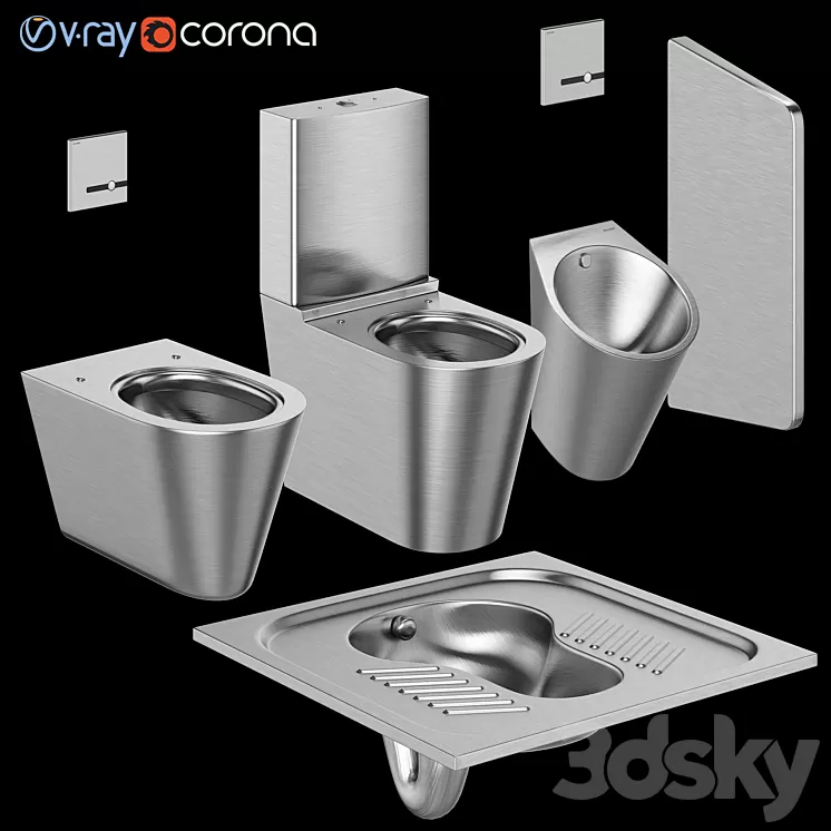 Toilet bowls and urinal for public toilets DELABIE 3D Model