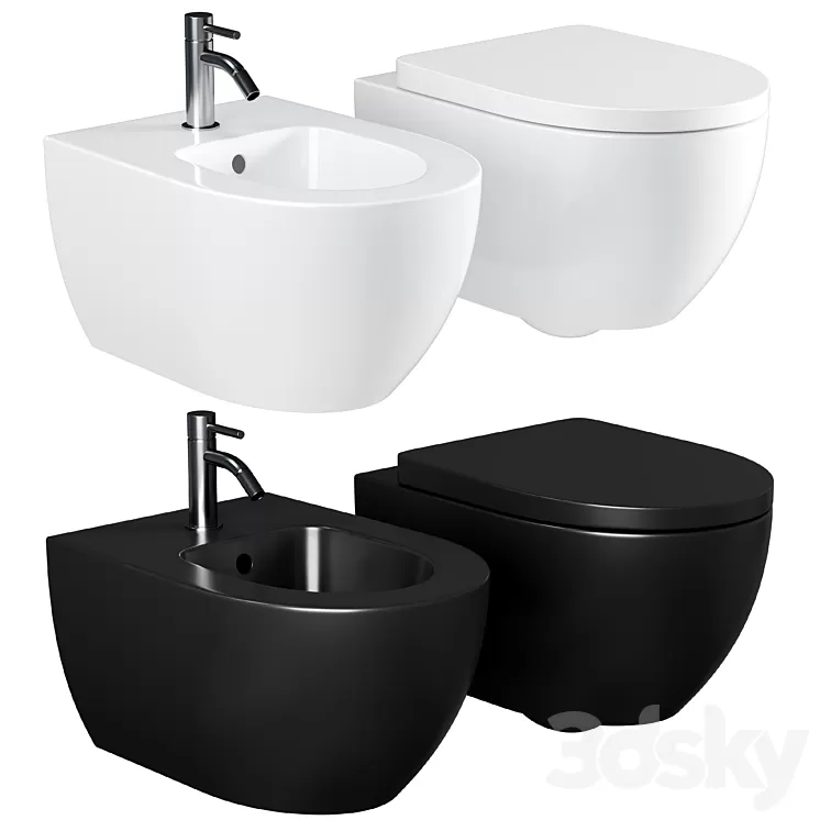 Toilet set AM.PM Awe C111738SC with Geberit Duofix Plattenbau Delta UP100 458.125.21.1 installation with Microlift seat and flush plate Chrome 3D Model Free