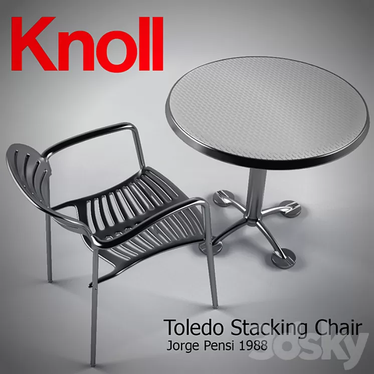 Toledo Stacking Chair and Pensi Table 3D Model