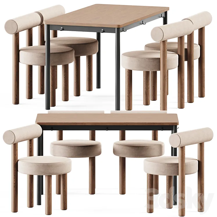 Tommaryd wooden table by Ikea and Chair Gropius CS2 by Noom 3D Model Free