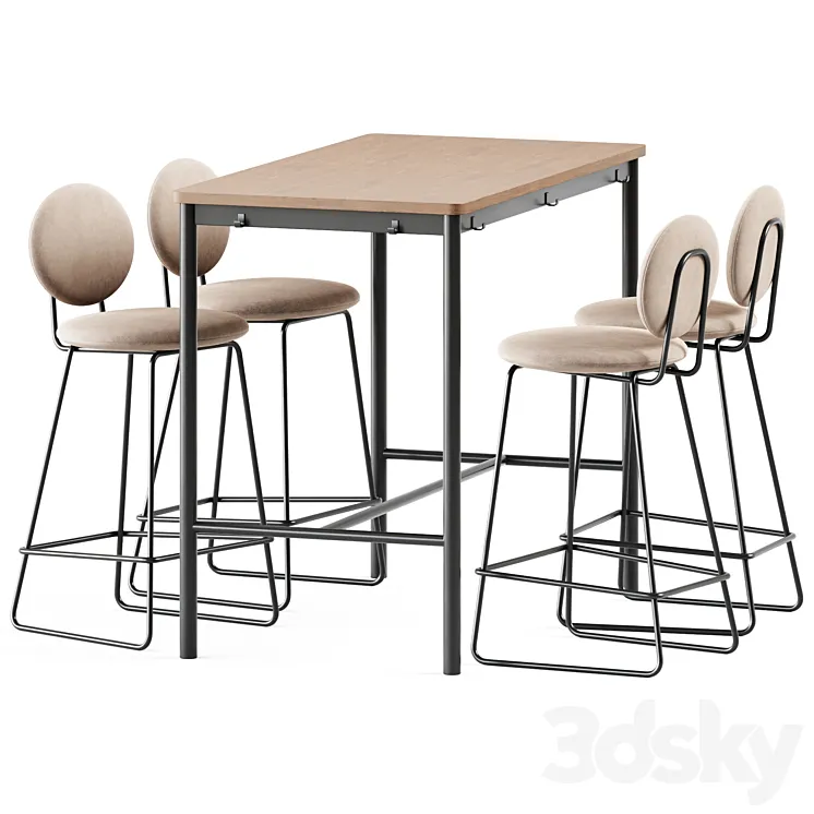 Tommaryd wooden table by Ikea and Gemma Bar Chair by Baxter 3D Model Free