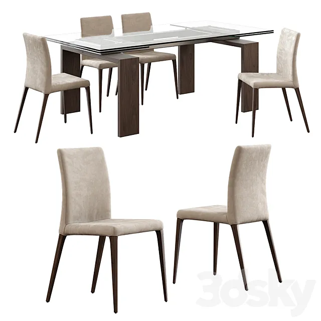 Tonin Casa _ Aragona Chair + Brooklyn Table 3DModel