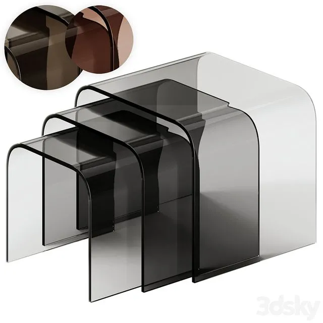 Tonin Casa ANEMONE Glass coffee tables Set 3D Model