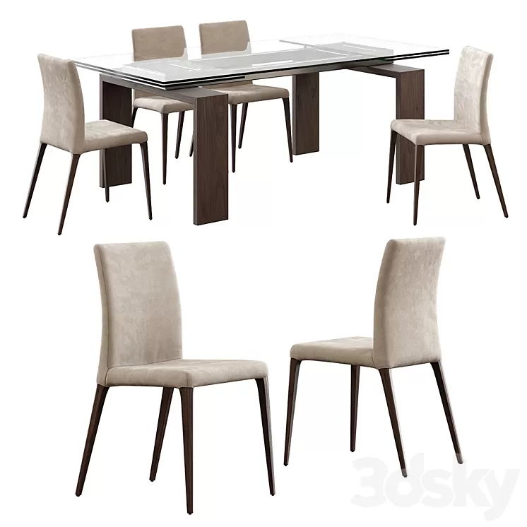 Tonin Casa / Aragona Chair + Brooklyn Table 3D Model