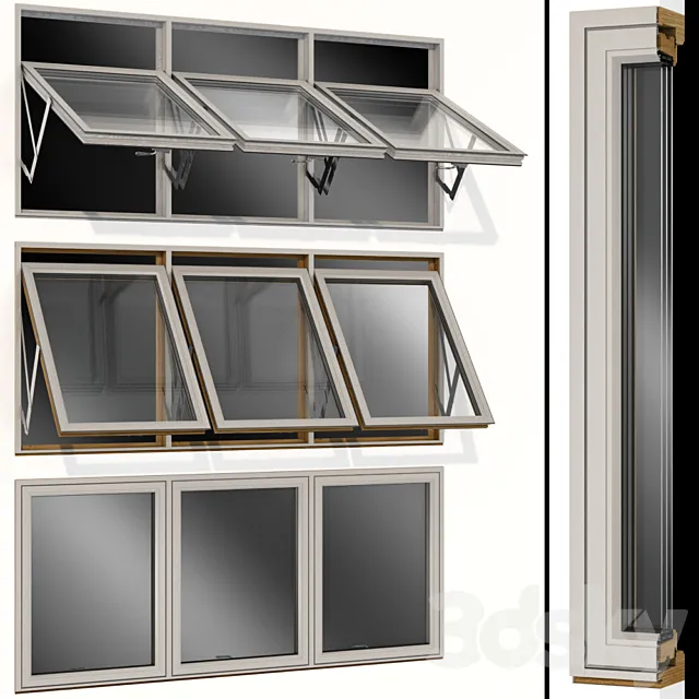 Top swing hinged wooden metal window 3D Model