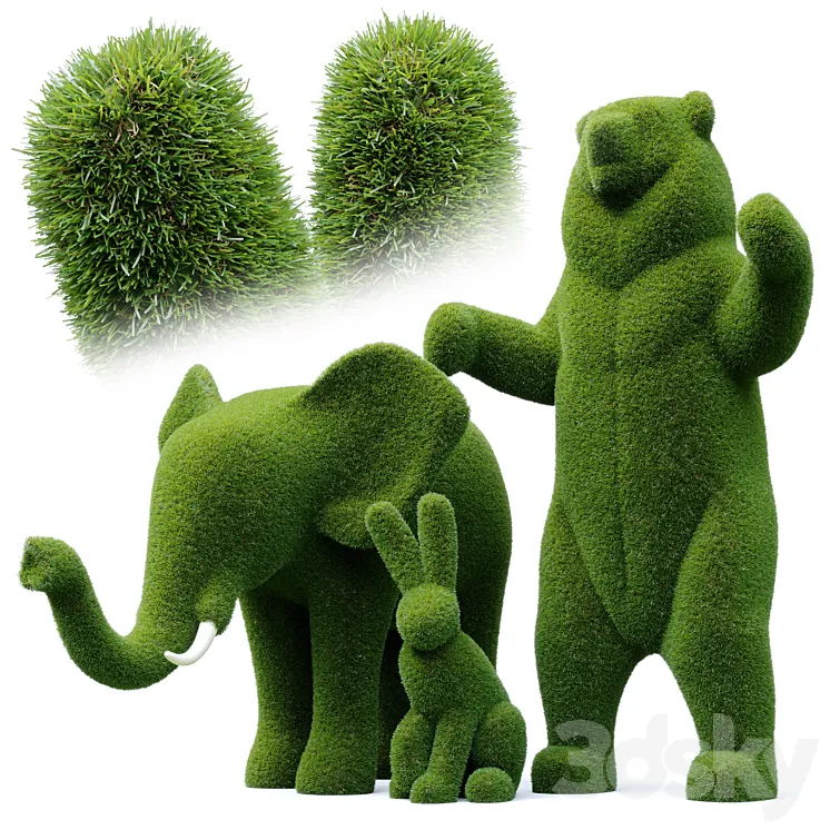 "Topiary ""Bacho"" Bear Hare and Elephant" 3D Model Free