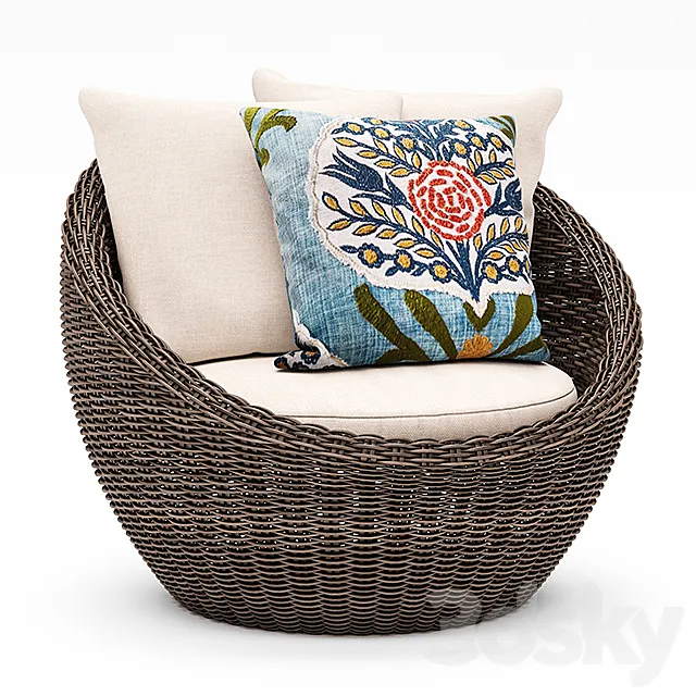TORREY ALL-WEATHER WICKER PAPASAN CHAIR ESPRESSO 3D Model