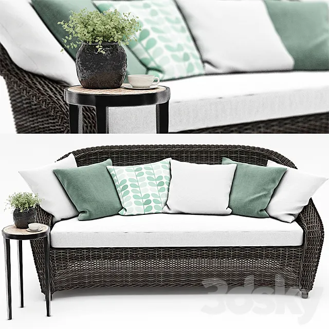 TORREY ALL-WEATHER WICKER ROLL-ARM SOFA from Pottery barn 3D Model