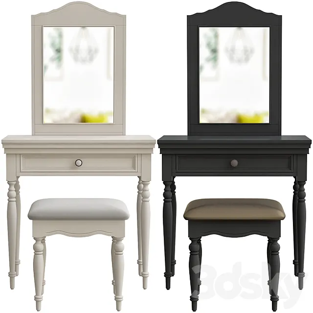 Toulouse Antique French Style Dressing Table Set 3D Model