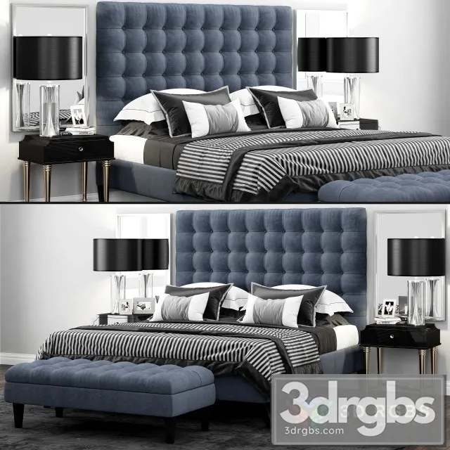 TOV Furniture Eden Grey Velvet Tufted Bed 3D Model Free