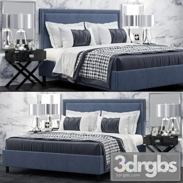 TOV Furniture Reed Navy Velvet Tufted Bed 3D Model Free