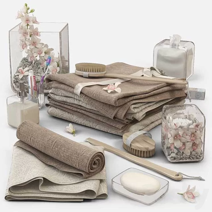 Towels with orchids m14 3D Model