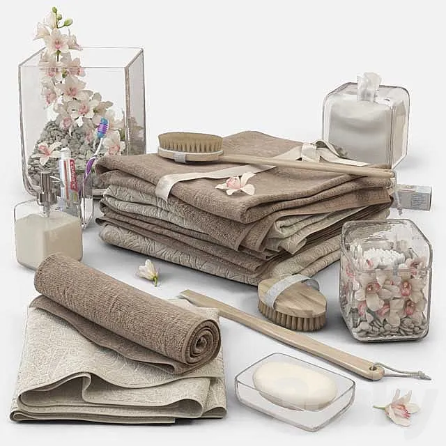 Towels with orchids m14 3DModel