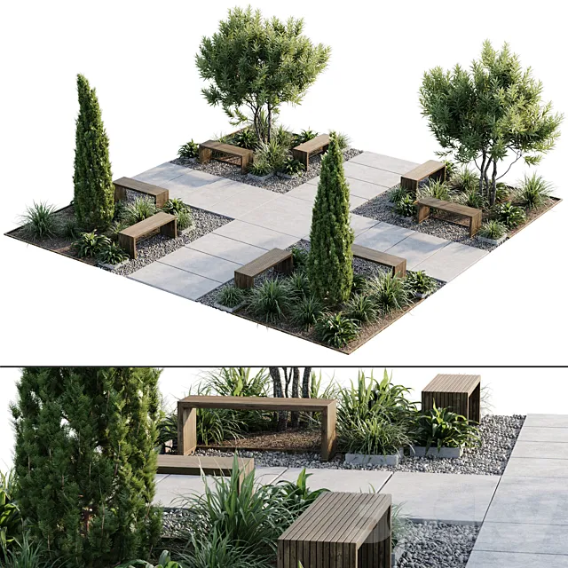Town Square and Outdoor Plants 5 3D Model