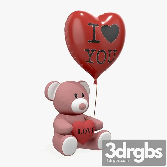 Toy Bear Teddy Plush Toy with Heart and Balloon 3D Model Free