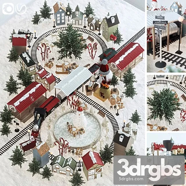 Toy Christmas Village 3D Model Free