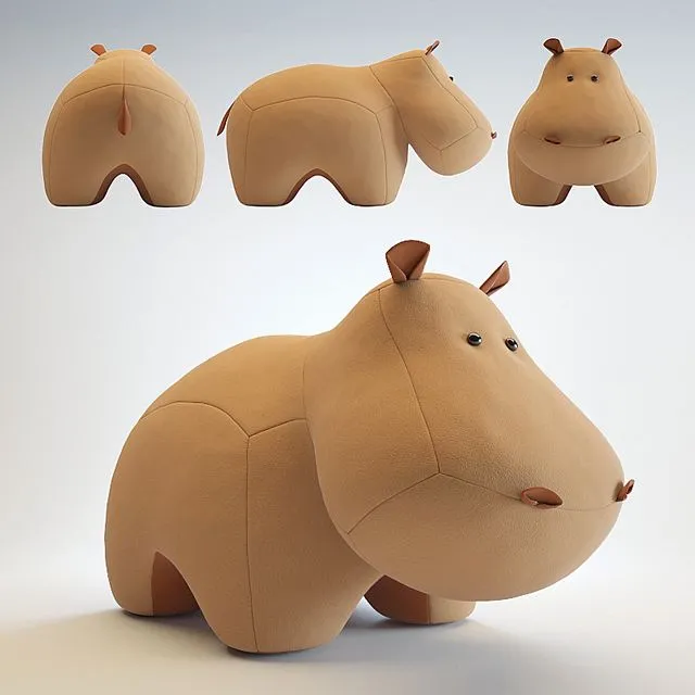 Toy hippopotamus made of felt 3D Model