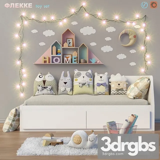 Toys and Daybed Ikea Flekke Set 14 3D Model Free